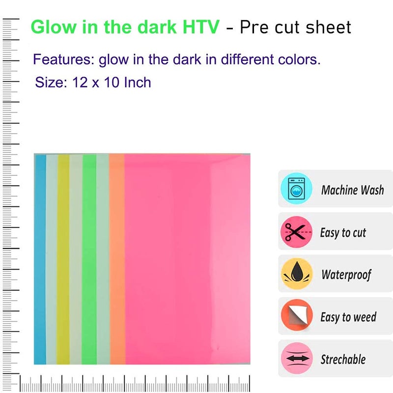 KISSWILL Glow in The Dark Heat Transfer Vinyl - 8 Pack 12" X 10" Assorted Colors Neon Iron on Vinyl That Improved The Backing Film with Stickiness for T-Shirts DIY Projects - Image 4
